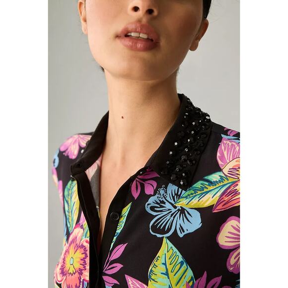 (RARE) nwt ANTHROPOLOGIE LE SUPERBE sz 10 Palm Beach Polo Dress in Black Acid - Picture 2 of 4